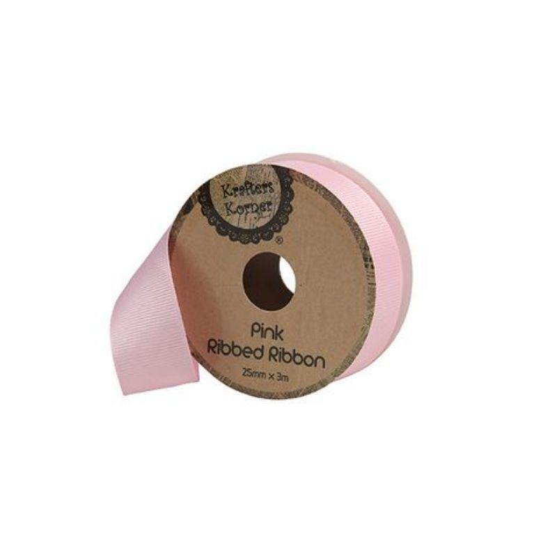 Ribbed Pink Ribbon - 25mm x 3m | The Base Warehouse