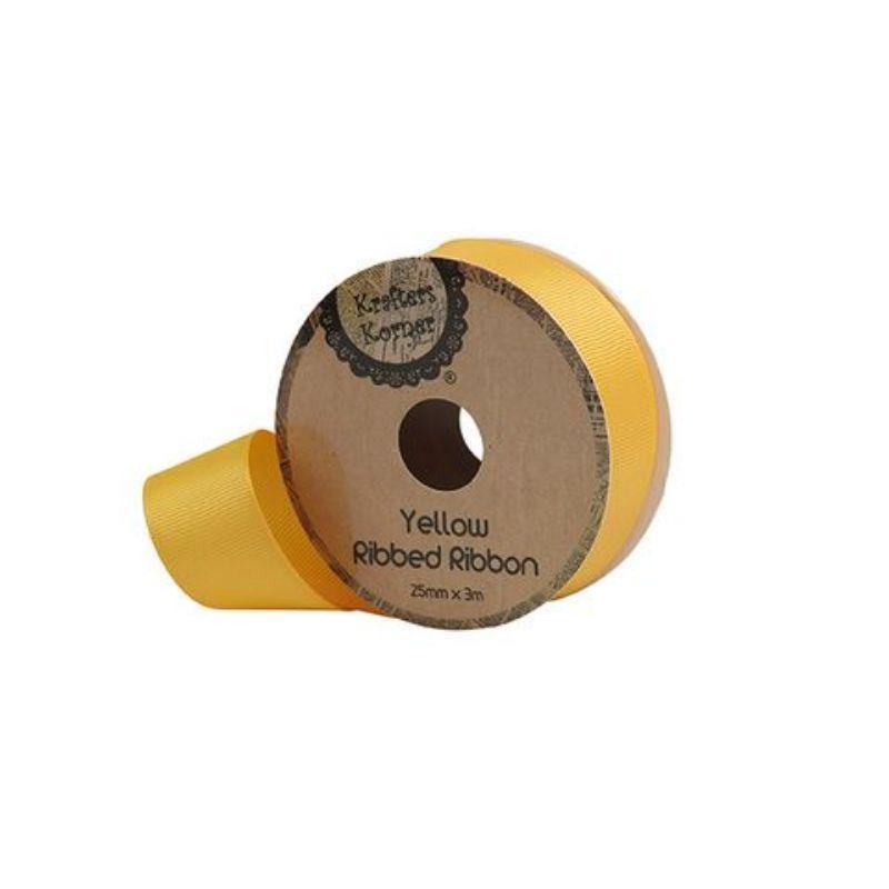 Ribbed Yellow Ribbon - 25mm x 3m - The Base Warehouse