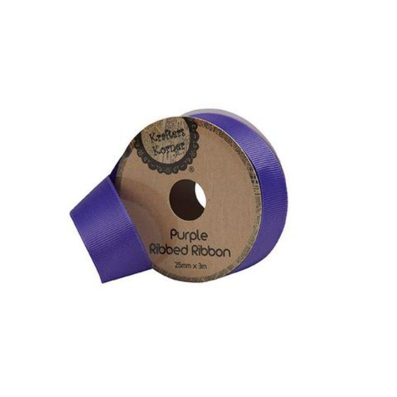 Ribbed Purple Ribbon - 25mm x 3m - The Base Warehouse