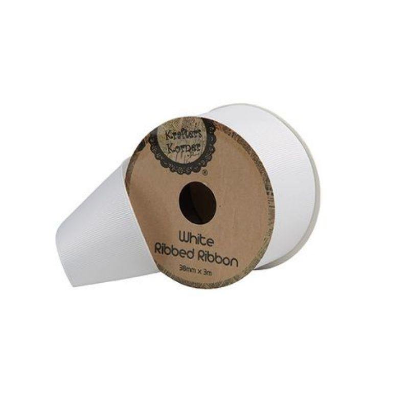 Ribbed White Ribbon - 38mm x 3m - The Base Warehouse
