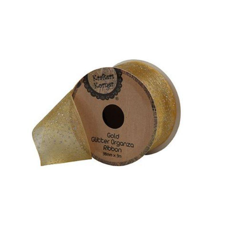 Glitter Organza Gold Ribbon - 38mm x 3m - The Base Warehouse