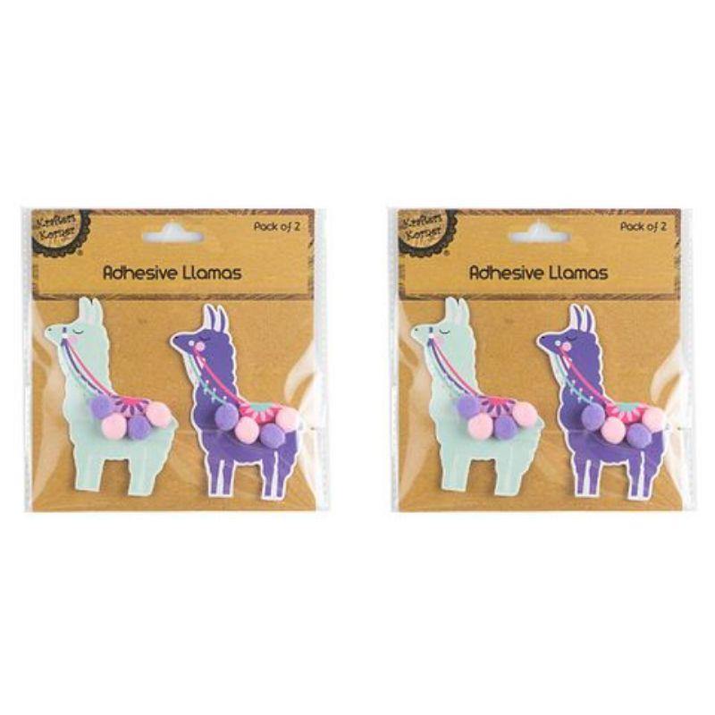 2 Pack Llama with Pom Pom Adhesives - 9cm x 5.5cm - The Base Warehouse