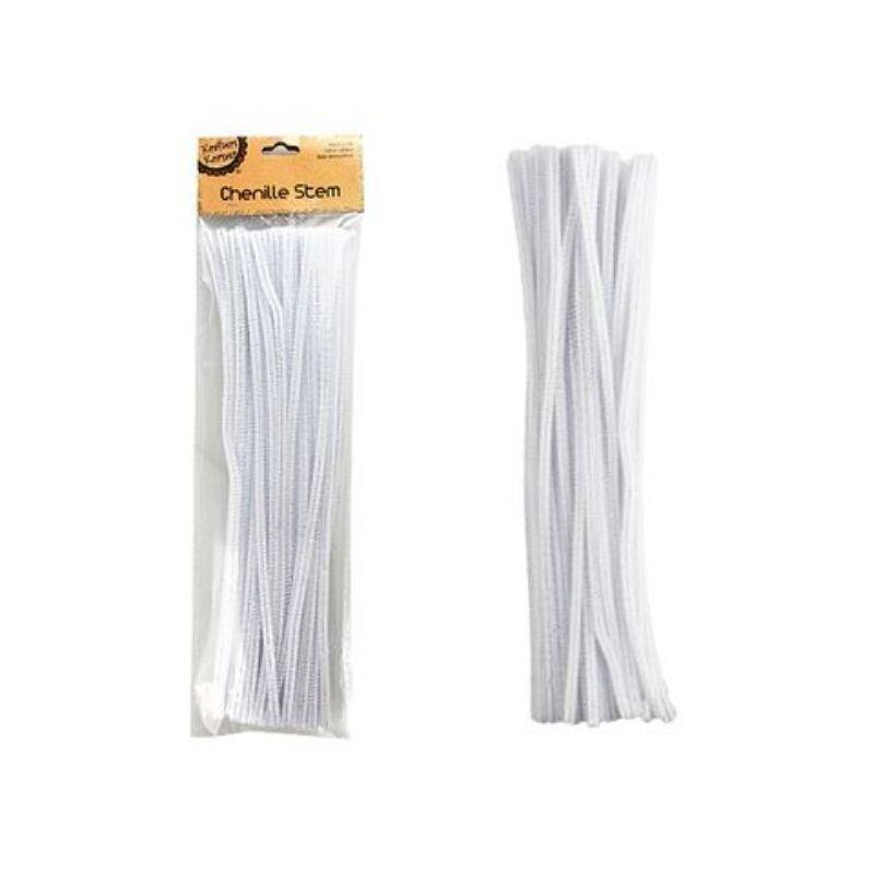 50 Pack White Chenille Stems - 6mm x 30cm - The Base Warehouse