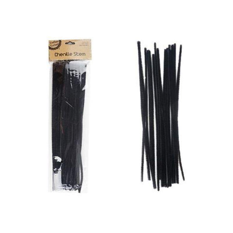 50 Pack Black Chenille Stems - 6mm x 30cm - The Base Warehouse