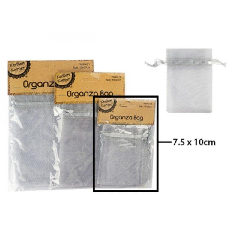 6 Pack Silver Organza Bag - 7.5cm x 10cm - The Base Warehouse