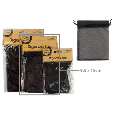 6 Pack Black Organza Bag - 9.5cm x 15cm - The Base Warehouse