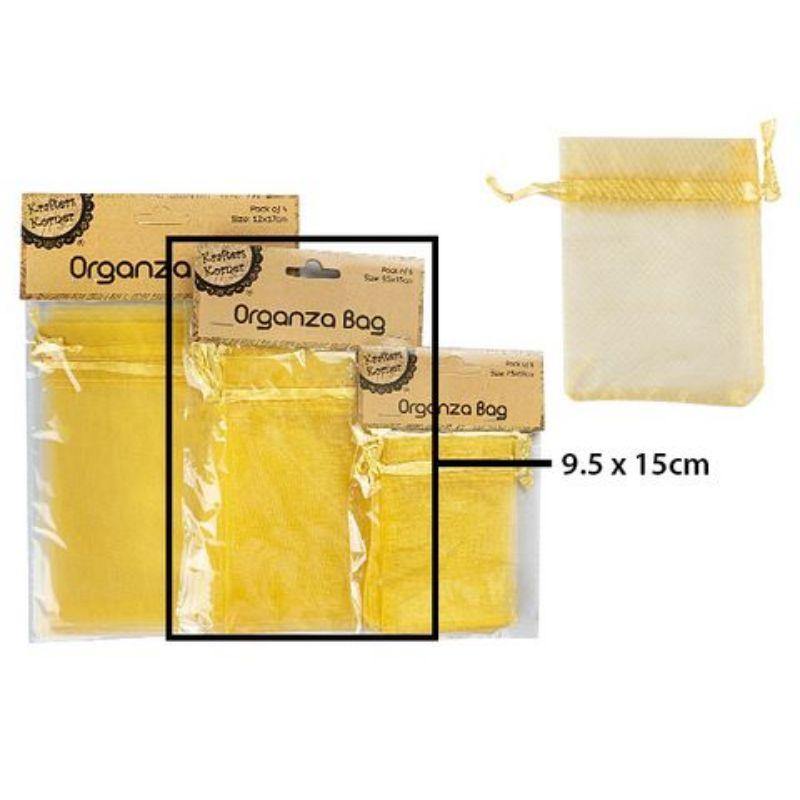 6 Pack Gold Organza Bags - 9.5cm x 15cm - The Base Warehouse