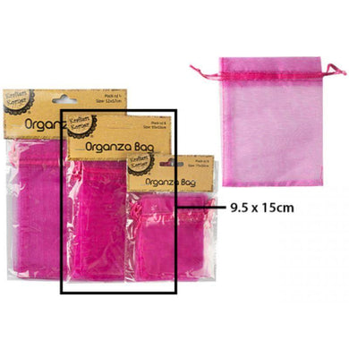 6 Pack Hot Pink Organza Bag - 9.5cm x 15cm - The Base Warehouse
