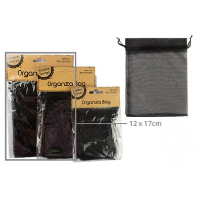 4 Pack Black Organza Bag - 12cm x 17cm - The Base Warehouse