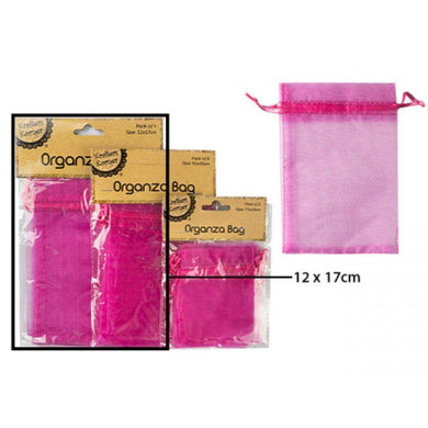 4 Pack Hot Pink Organza Bag - 12cm x 17cm - The Base Warehouse
