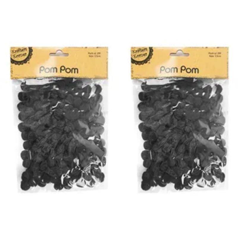 200 Pack Black Pom Pom - 1.5cm - The Base Warehouse