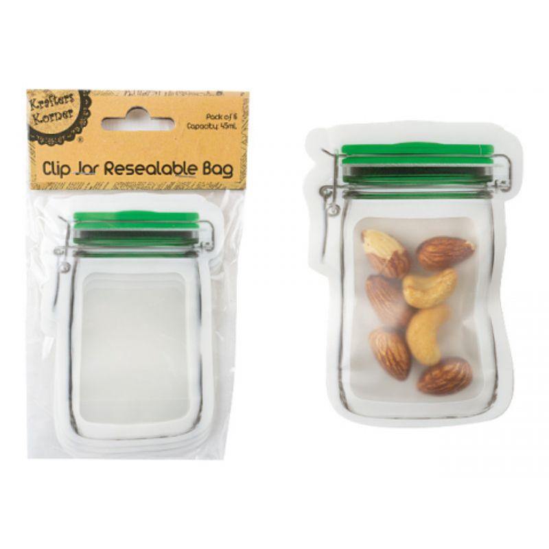 6 Pack Clip Jar Reseable Bags - 11cm x 9cm - The Base Warehouse