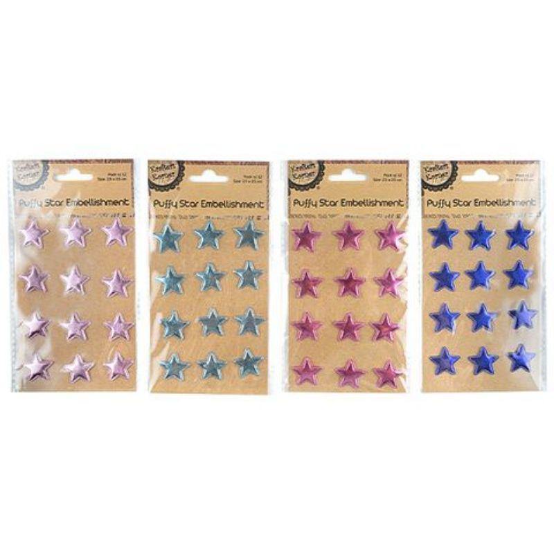 12 Puffy Star Embellishment - 2.5cm x 2.5cm - The Base Warehouse