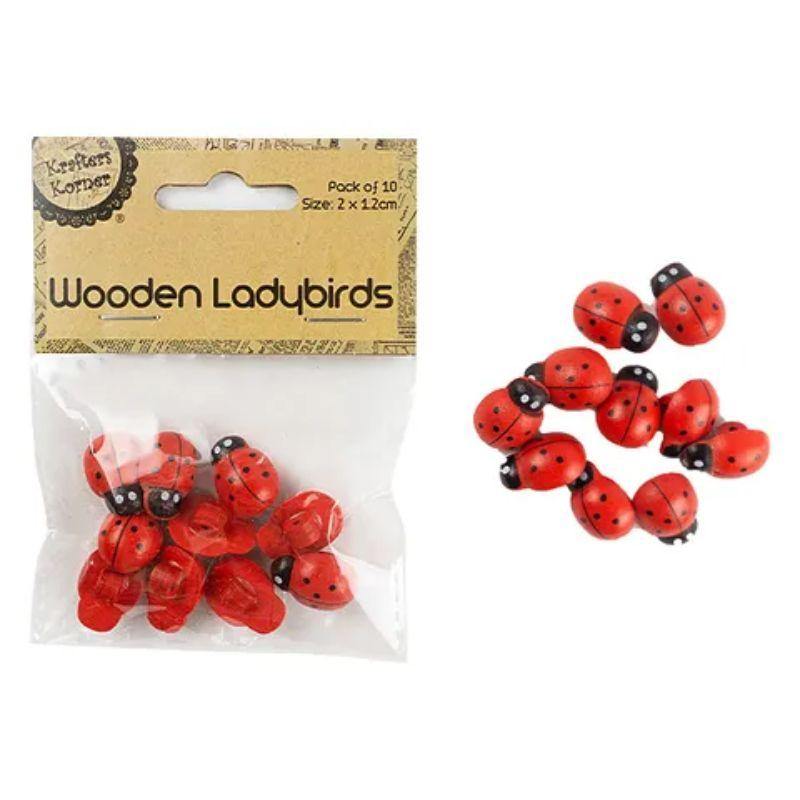 10 Pack Craft Wood Ladybugs - The Base Warehouse