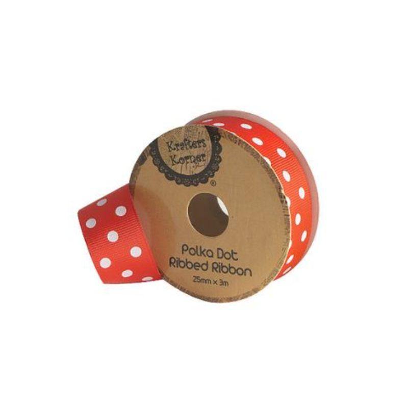 Red White Dot Ribbon - 25mm x 3m - The Base Warehouse
