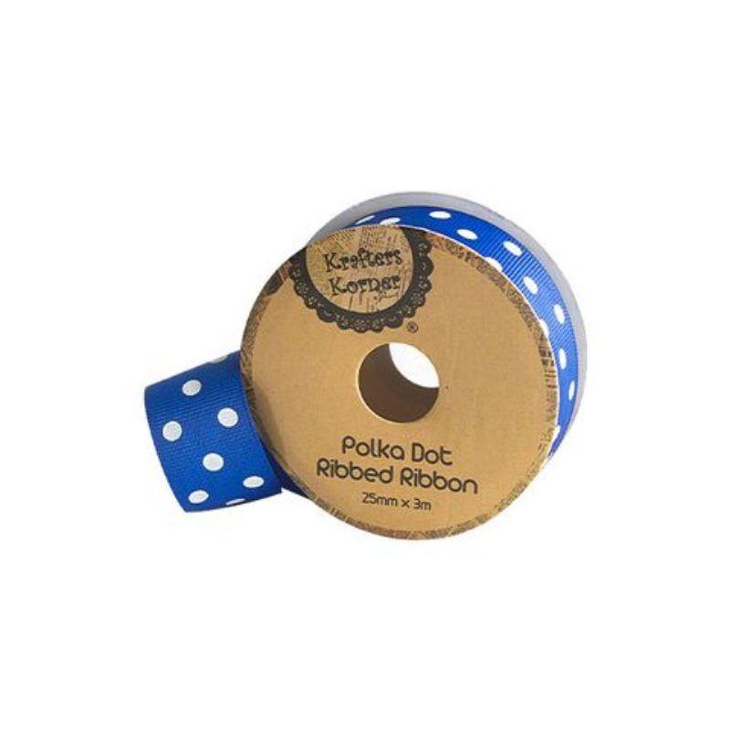 Blue White Dot Ribbon - 25mm x 3m - The Base Warehouse