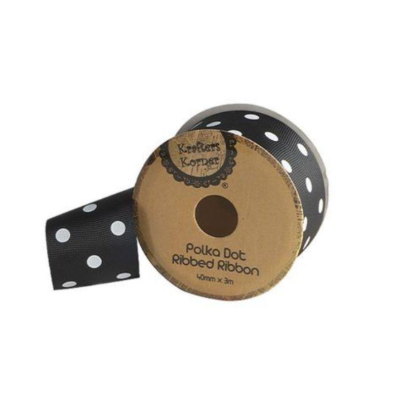 Black White Dot Ribbon - 40mm x 3m - The Base Warehouse