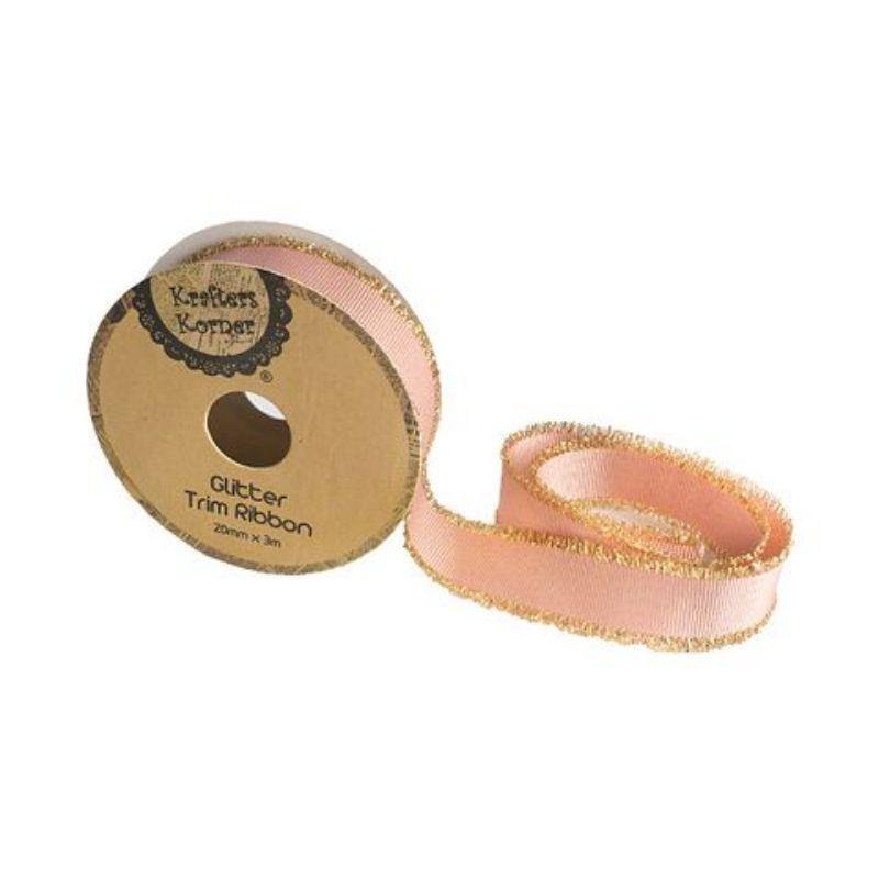 Blush Glitter Trim Ribbon - 20mm x 3m - The Base Warehouse