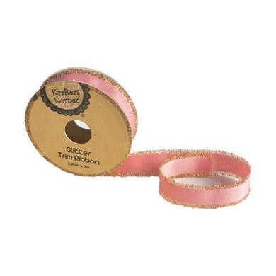 Light Pink Glitter Trim Ribbon - 20mm x 3m - The Base Warehouse