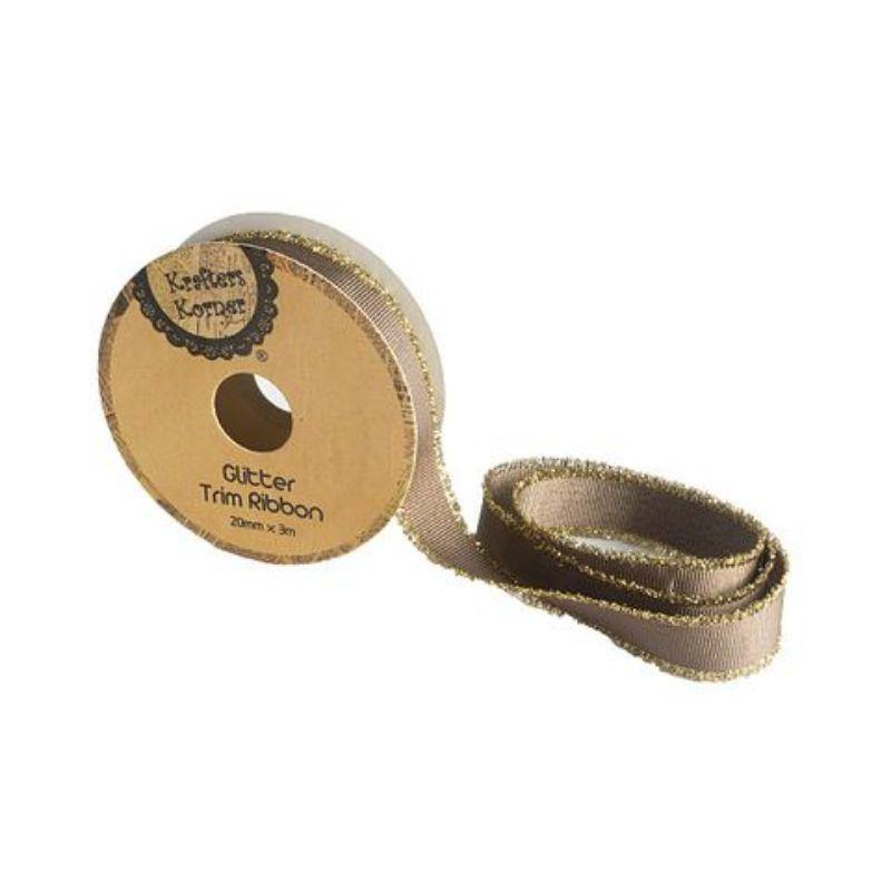 Olive Glitter Trim Ribbon - 20mm x 3m - The Base Warehouse