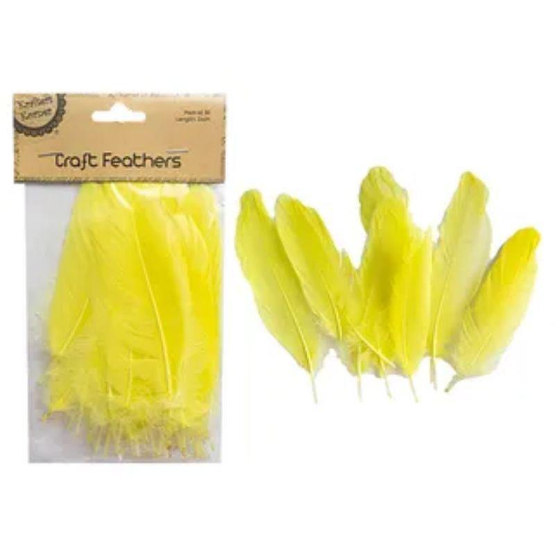 50 Pack Yellow Feathers - 14cm - The Base Warehouse