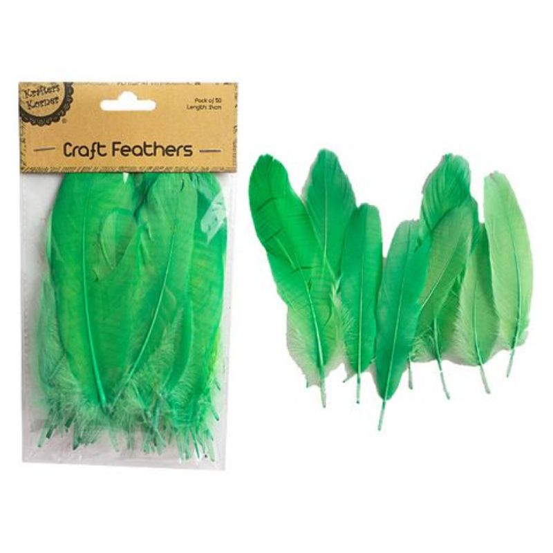 50 Pack Green Craft Feathers - 14cm