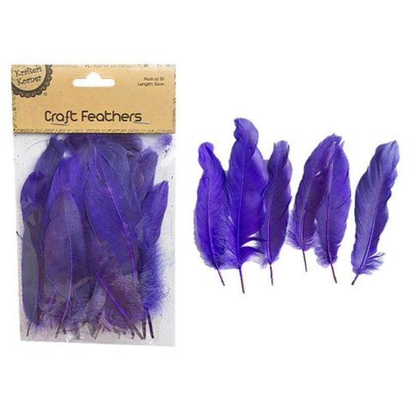 50 Pack Purple Craft Feathers - 14cm