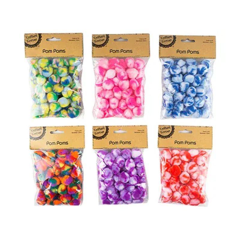 50 Pack Multi-Colour Pom Poms - 2.5cm - The Base Warehouse