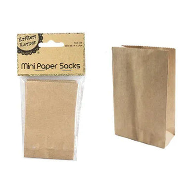 8 Pack Kraft Mini Paper Sacks - 93mm x 60mm x 27mm - The Base Warehouse