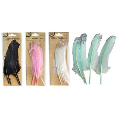 4 Pack Glitter Feathers - 19cm - The Base Warehouse