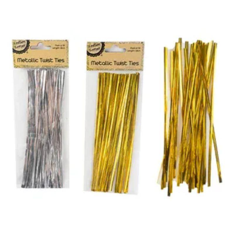 50 Pack Metallic Twish Ties - 18cm - The Base Warehouse