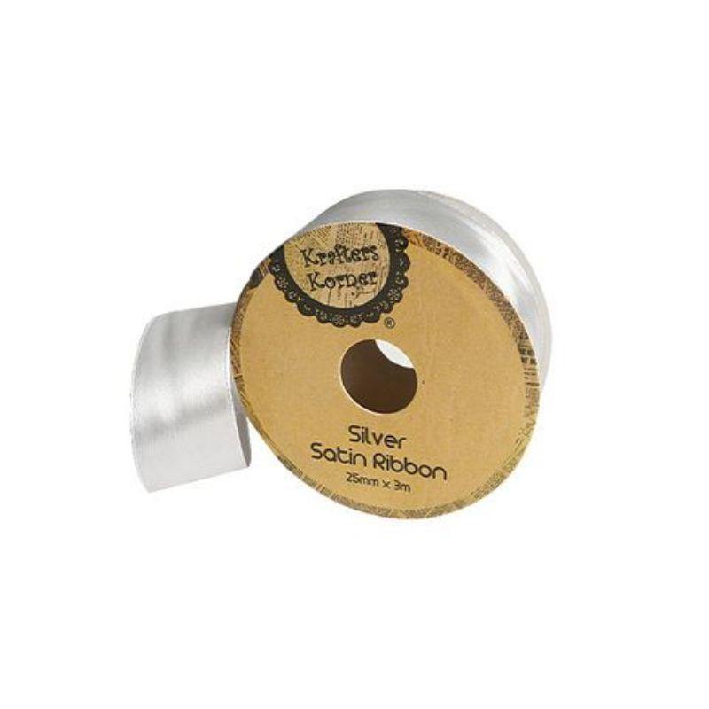 Satin Silver Ribbon - 25mm x 3m - The Base Warehouse