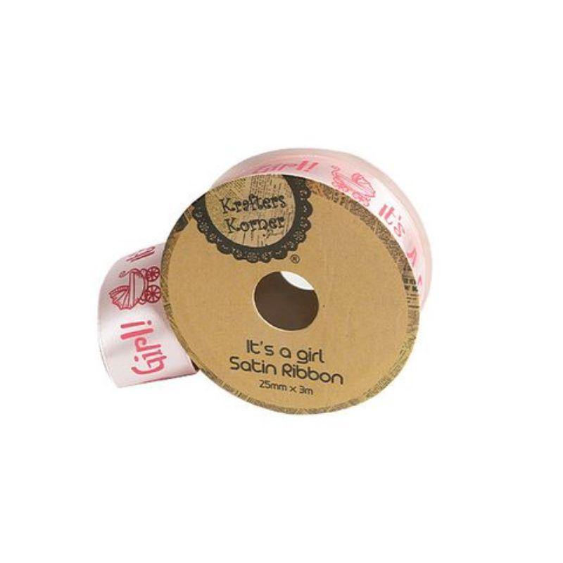 Satin Pink Its a Boy Ribbon - 25mm x 3m - The Base Warehouse