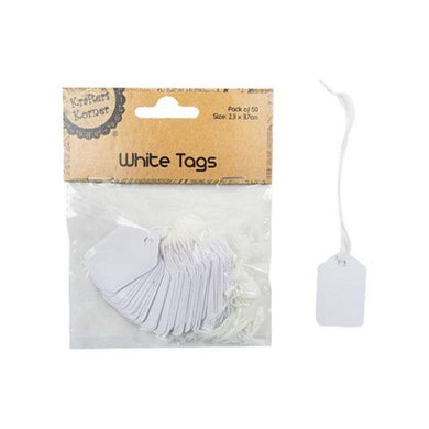 50 Pack White Tags - 2.3cm x 3.7cm - The Base Warehouse