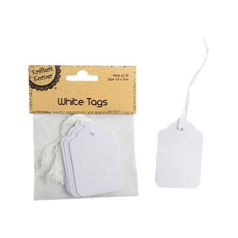 20 Pack White Tags - 4.5cm x 7cm - The Base Warehouse