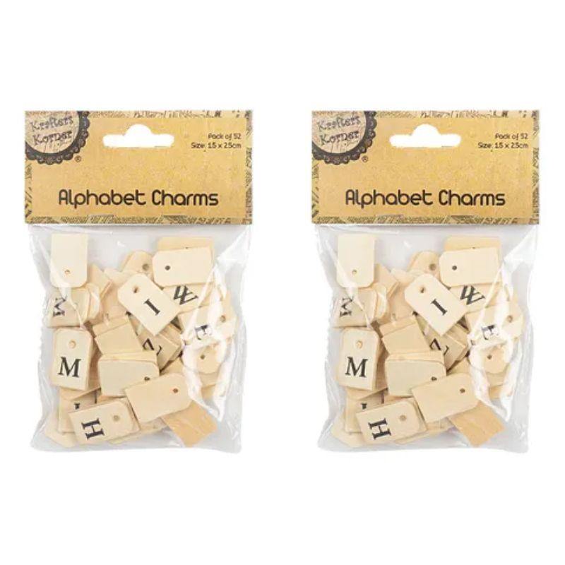 52 Pack Wooden Alphabet Charms - 1.5cm x 2.5cm - The Base Warehouse