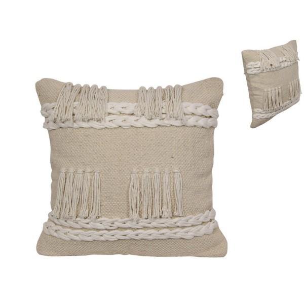 Boho Hand Woven Ivory Cotton Cushion - The Base Warehouse