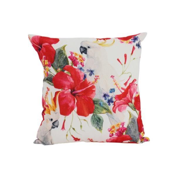 Hibiscus and Cockatoos Printed Cushion - 45cm x 45cm - The Base Warehouse