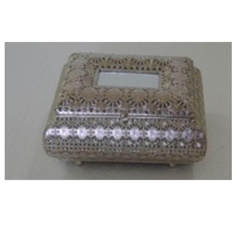 Metal Trinket Box with Mirror - 24cm x 19cm x 13cm - The Base Warehouse