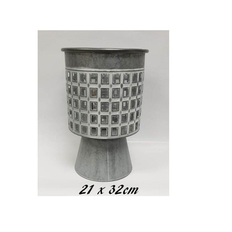 Greywash Metal Candle Holder - 21cm x 32cm x 17.5cm - The Base Warehouse
