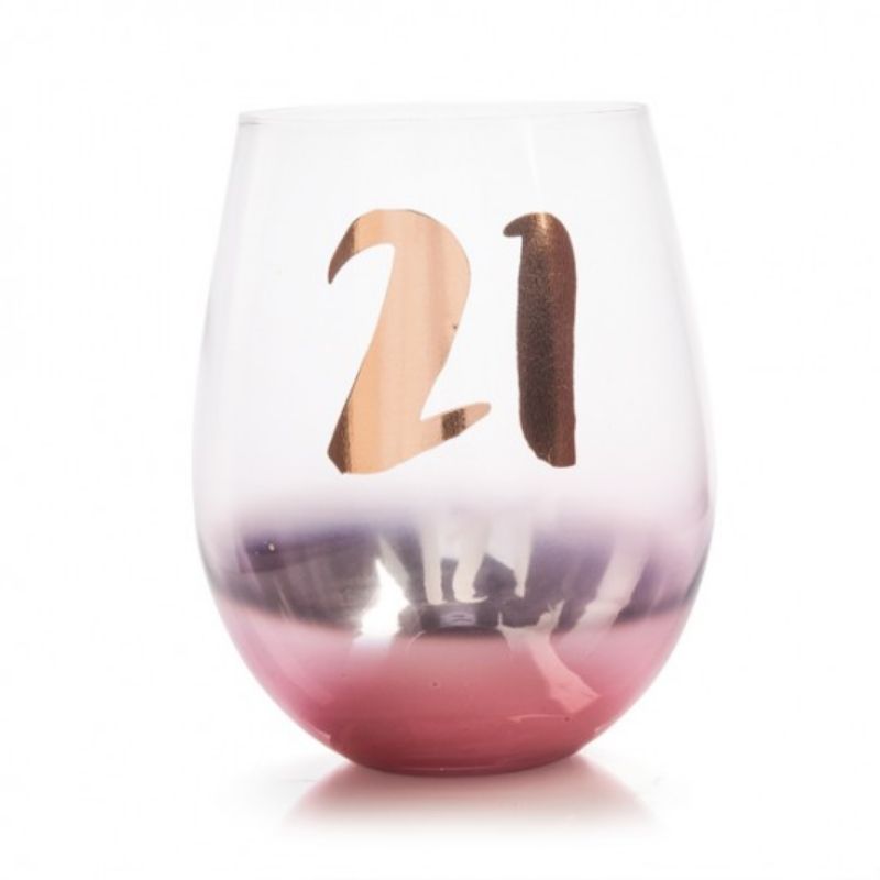 21st Birthday Blush Stemless Glass - 10cm x 10cm x 13cm