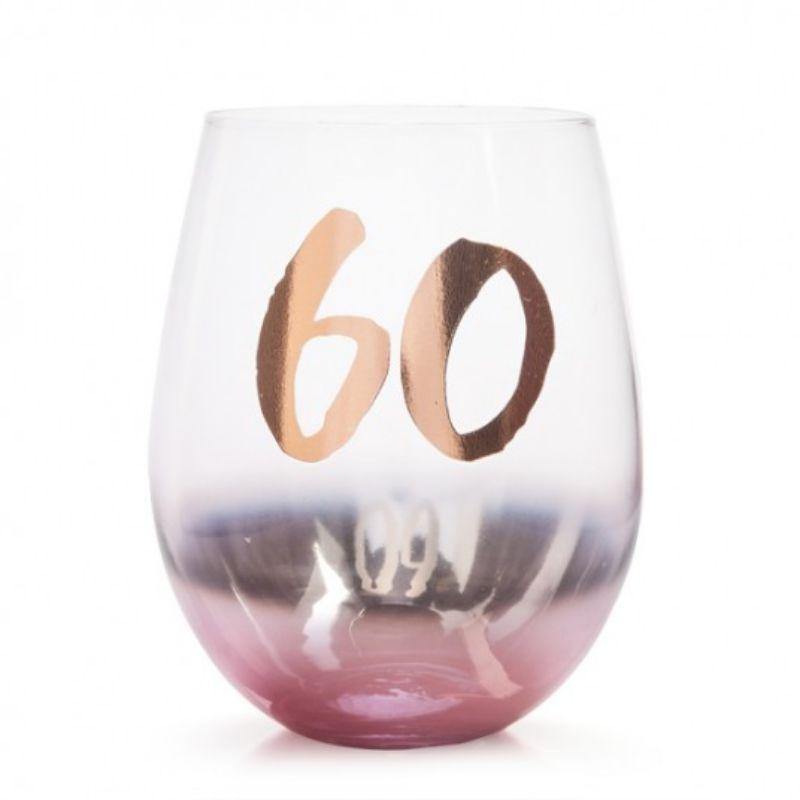 60th Birthday Blush Stemless Glass - 10cm x 10cm x 13cm