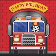16 Pack Flaming Fire Truck Happy Birthday Lunch Napkins - 33cm - The Base Warehouse