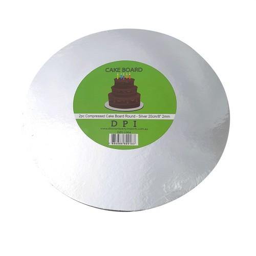 Silver Compressed Round Cake Board - 20cm - The Base Warehouse