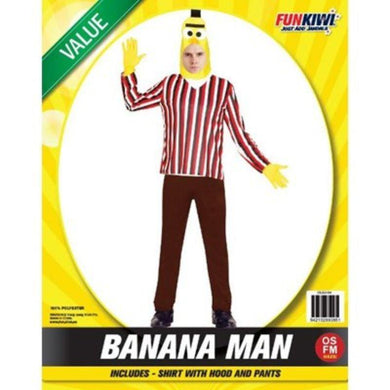 Mens Deluxe Banana Man and Striped Shirt Costume - The Base Warehouse
