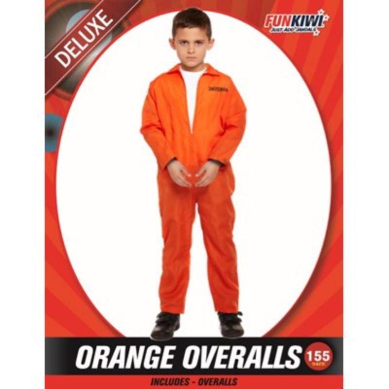 Kids Deluxe Orange Overalls Costume - 155cm - The Base Warehouse