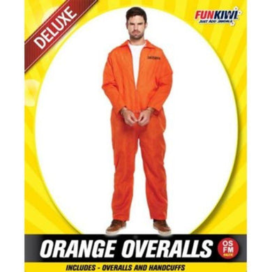 Mens Deluxe Orange Overalls Costume - The Base Warehouse