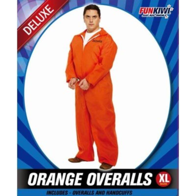 Mens Deluxe Orange Overalls Costume - XL - The Base Warehouse