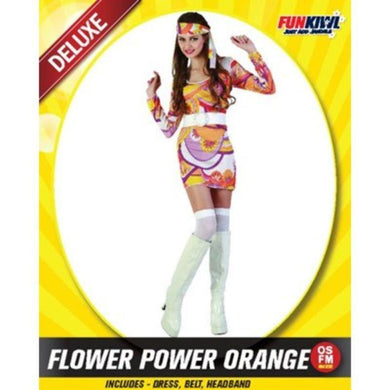 Womens Deluxe Orange Flower Power Costume - The Base Warehouse