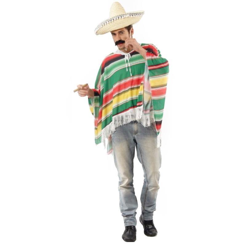 Mens Mexican Poncho & Sombrero Costume - The Base Warehouse